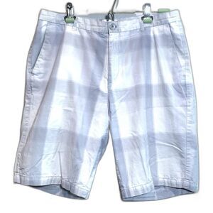 ❤️ Calvin Klein Plaid White Grey Bermuda Casual Shorts Cotton 10" Inseam Mens 34